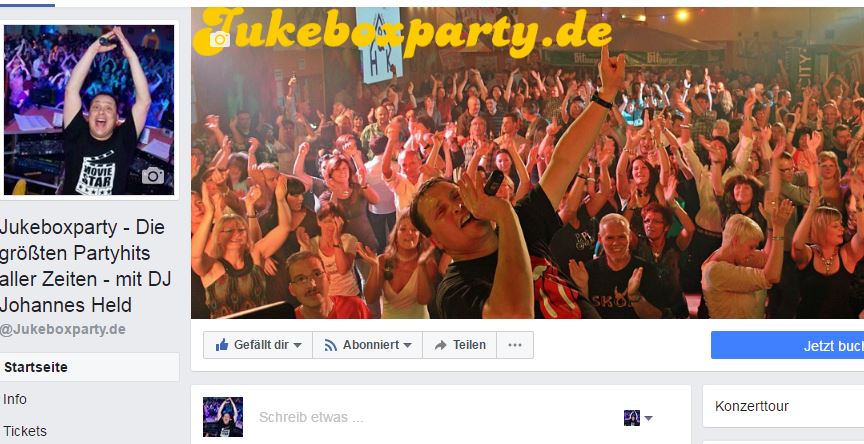 Jukeboxparty on facebook, Startseite
